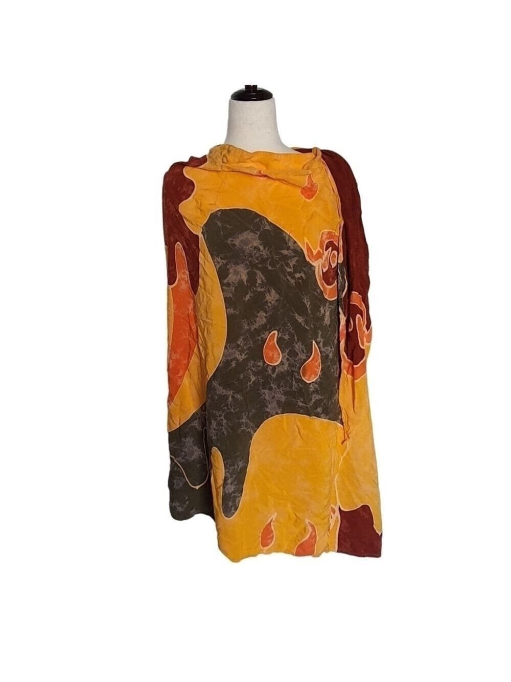 Gecko Batik Orange Lightweight Shawl Wrap 100% Rayon Multicolored Abstract Med
